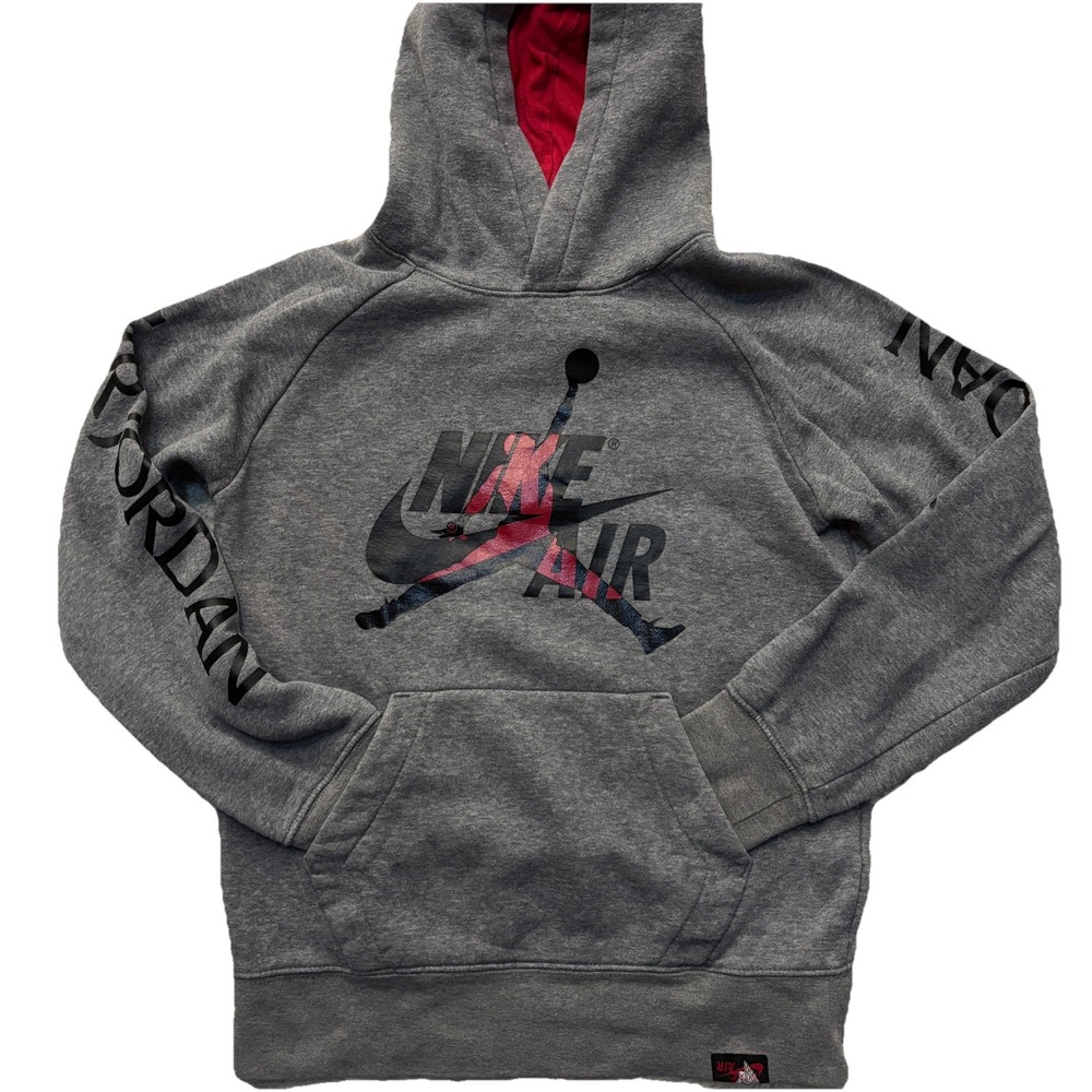 Nike Air x Air Jordan Spell‎ Out Large Logo Hoodie Boys 10-12yr Basketball Sport - Picture 2 of 10